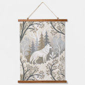 Rustige winterse bosscène met witte wolven hangend wandkleed (Voorkant)