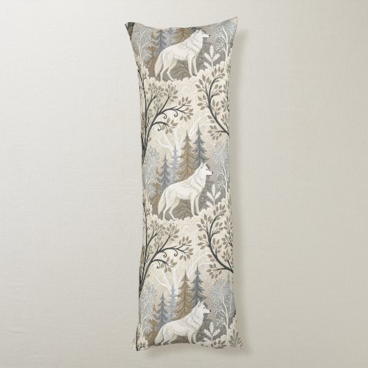 Rustige winterse bosscène met witte wolven lichaamskussen (Achterkant (Verticaal))