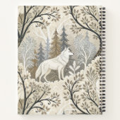 Rustige winterse bosscène met witte wolven notitieboek (Achterkant)