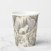 Rustige winterse bosscène met witte wolven papieren bekers (Links)