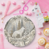 Rustige winterse bosscène met witte wolven papieren bordje (Feest)