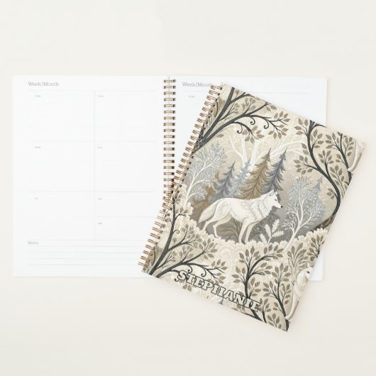 Rustige winterse bosscène met witte wolven planner (Display)