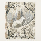 Rustige winterse bosscène met witte wolven planner (Voorkant)