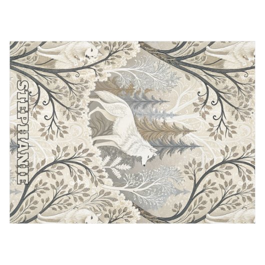 Rustige winterse bosscène met witte wolven tafelkleed (Voorkant (Horizontaal))