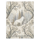 Rustige winterse bosscène met witte wolven tafelkleed (Voorkant)