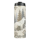 Rustige winterse bosscène met witte wolven thermosbeker (Voorkant)