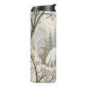 Rustige winterse bosscène met witte wolven thermosbeker (Gedraaid links)