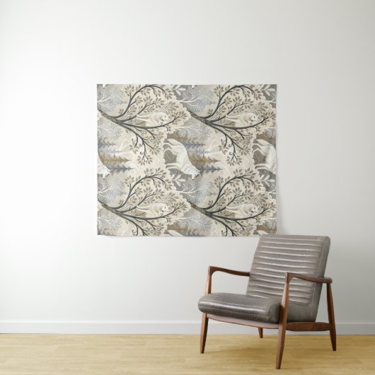 Rustige winterse bosscène met witte wolven wandkleed (In Situ (horizontaal))