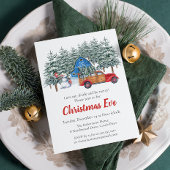 Rustige Wintersneeuw Rood kerstfeest Eve Dinner Kaart