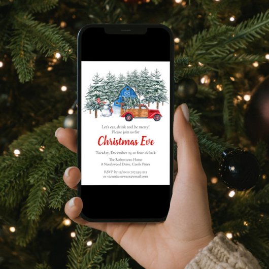 Rustige Wintersneeuw Rood kerstfeest Eve Dinner Kaart