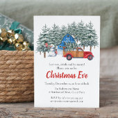 Rustige Wintersneeuw Rood kerstfeest Eve Dinner Kaart