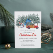 Rustige Wintersneeuw Rood kerstfeest Eve Dinner Kaart