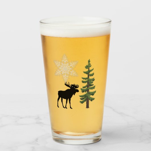 Rustige wintervakantie — Moose Snowflake Pine Tree Glas (Voorkant gevuld)