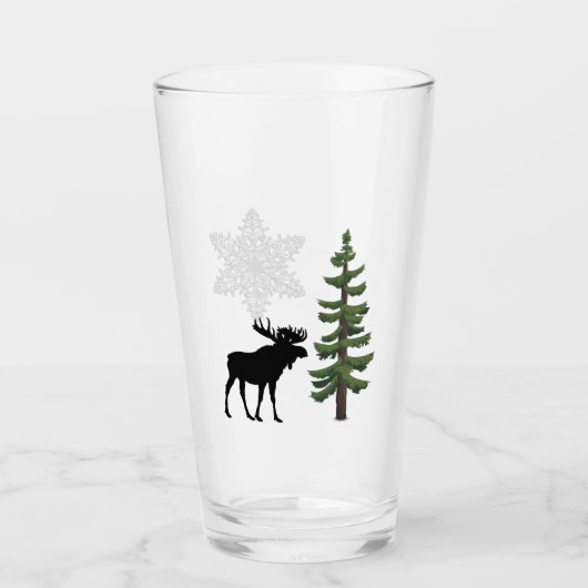 Rustige wintervakantie — Moose Snowflake Pine Tree Glas (Voorkant)