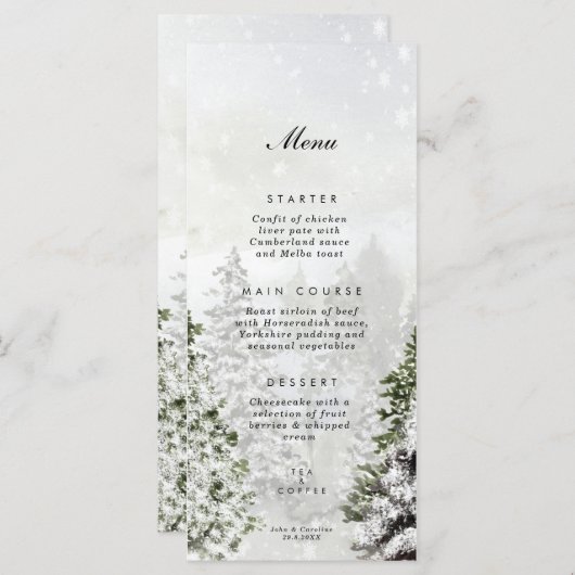 rustige winterwonderland - trouwmenukaarten menu (Voorkant / Achterkant)