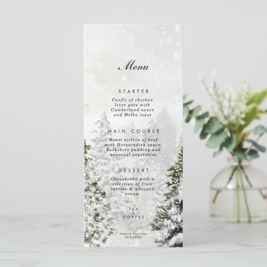 rustige winterwonderland - trouwmenukaarten menu (Staand voorkant)