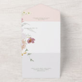 Rustige Wit & Blush Roze Boho Flowers QR Code All In One Uitnodiging (Buitenkant)