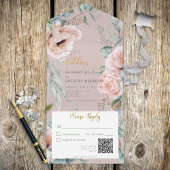 Rustige Wit- en Blush Peonies Roze QR-code All In One Uitnodiging