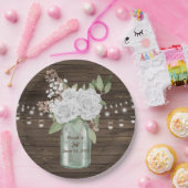 Rustige witte bloederige landhouten Mason Jar Wedd Papieren Bordje (Feest)