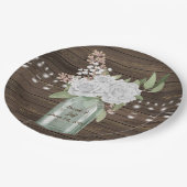 Rustige witte bloederige landhouten Mason Jar Wedd Papieren Bordje (Gekanteld)