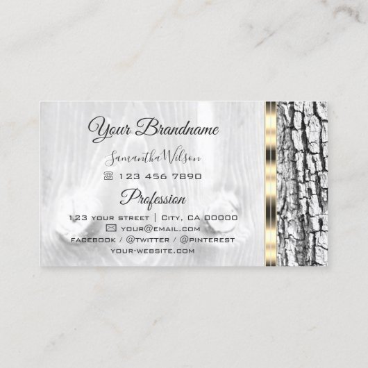 Rustige witte boom Bark Grain Oval Gold Border Log Visitekaartje (Achterkant)
