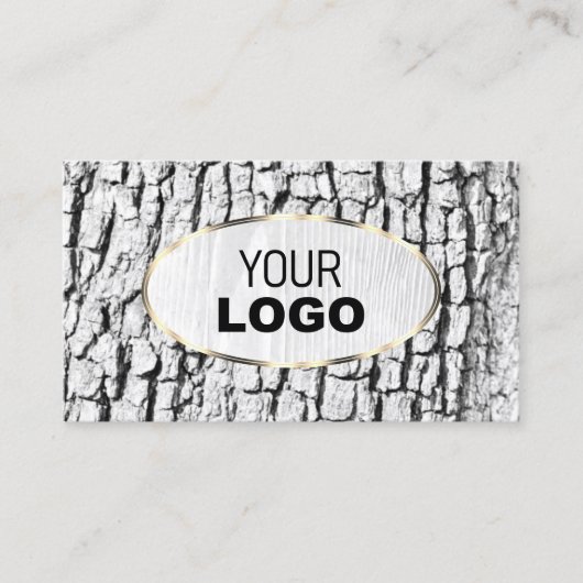 Rustige witte boom Bark Grain Oval Gold Border Log Visitekaartje (Voorkant)