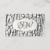 Rustige witte boom Bark Oval Gold Border Monogram Visitekaartje (Voorkant)