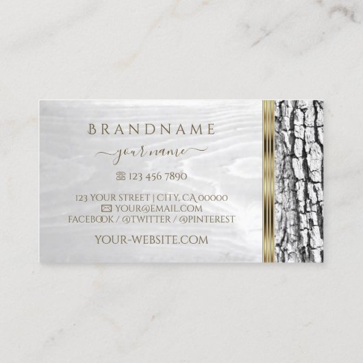 Rustige witte boomschors Hout Goud Grens Logo Visitekaartje (Achterkant)