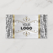 Rustige witte boomschors Hout Goud Grens Logo Visitekaartje (Voorkant)