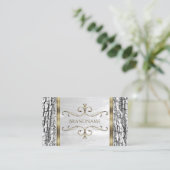 Rustige witte boomschors Houten korrel met gouden Visitekaartje (Staand voorkant)