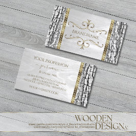 Rustige witte boomschors Houten korrel met gouden  Visitekaartje