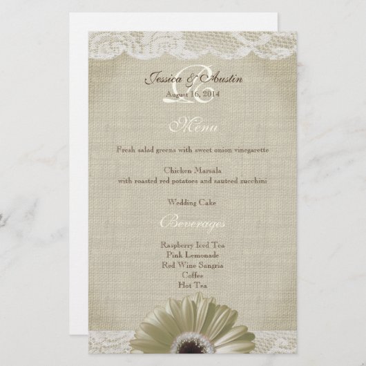 Rustige Witte Dagen en Lace Menu (Voorkant / Achterkant)