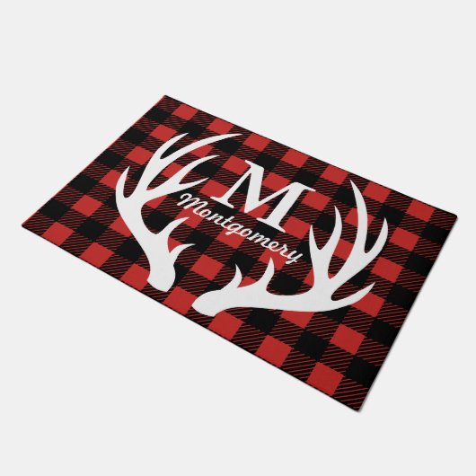 Rustige witte deer Antlers Buffalo Check Pset Deurmat (Schuin)