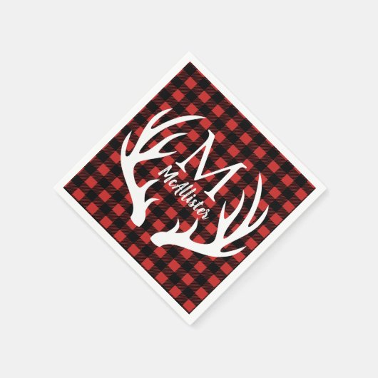 Rustige witte deer Antlers Buffalo Check Pset Servetten (Hoek)