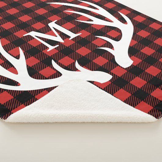 Rustige witte deer Antlers & Buffalo Check Pset Sherpa Deken (3/4)