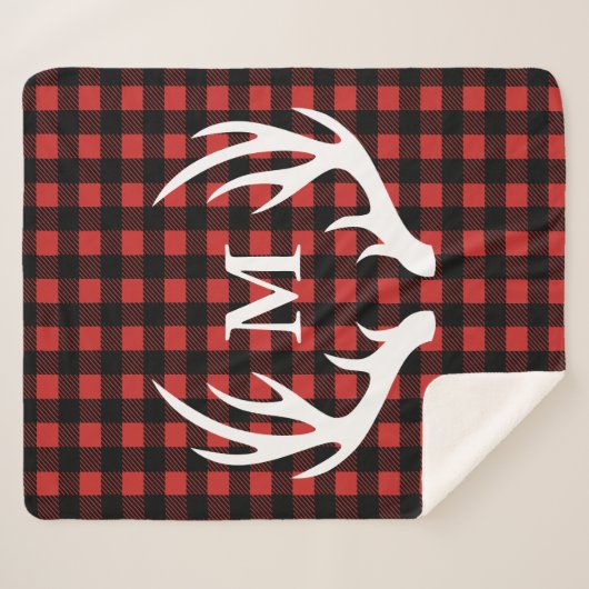 Rustige witte deer Antlers & Buffalo Check Pset Sherpa Deken (Voorkant (horizontaal))