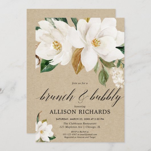 Rustige witte florale brunch bubbly vrijgezellenfe kaart (Voorkant / Achterkant)