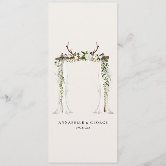 Rustige witte florale en vlekblaasjesbruiloft menu (Achterkant)