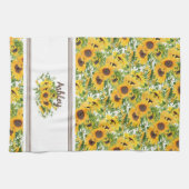 Rustige Witte Gele Zonnebloem Gepersonaliseerd Theedoek (Horizontaal)