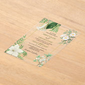 Rustige witte groene Waterverf Floral Gold Wedding Acryl Uitnodigingen (Laagn)