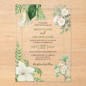 Rustige witte groene Waterverf Floral Gold Wedding Acryl Uitnodigingen (Voorkant)