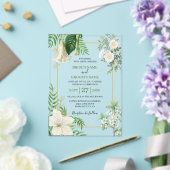 Rustige witte groene Waterverf Floral Gold Wedding Acryl Uitnodigingen (Insitu (Huwelijk))
