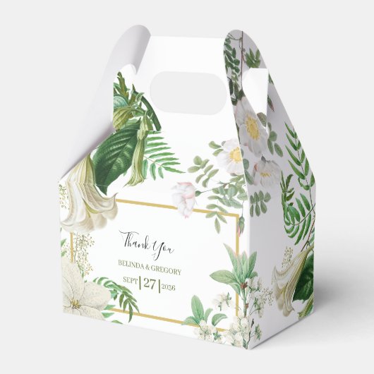 Rustige witte groene Waterverf Floral Gold Wedding Bedankdoosjes (Voorkant Zijde)