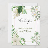 Rustige witte groene Waterverf Floral Gold Wedding Bedankkaart (Voorkant)