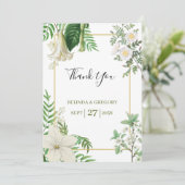 Rustige witte groene Waterverf Floral Gold Wedding Bedankkaart (Staand voorkant)