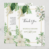 Rustige witte groene Waterverf Floral Gold Wedding Bedankkaart (Voorkant / Achterkant)