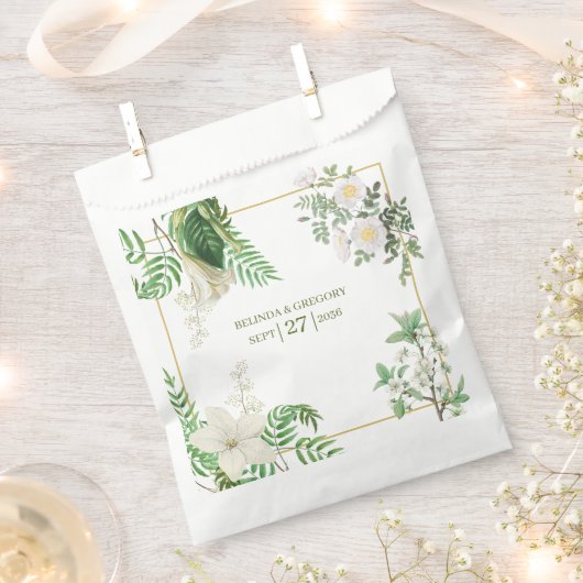 Rustige witte groene Waterverf Floral Gold Wedding Bedankzakje (Geknipt)