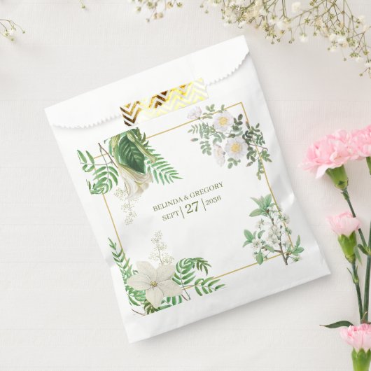 Rustige witte groene Waterverf Floral Gold Wedding Bedankzakje (Gezegeld)