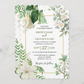 Rustige witte groene Waterverf Floral Gold Wedding Kaart (Voorkant / Achterkant)