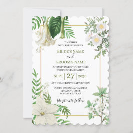 Rustige witte groene Waterverf Floral Gold Wedding Kaart
